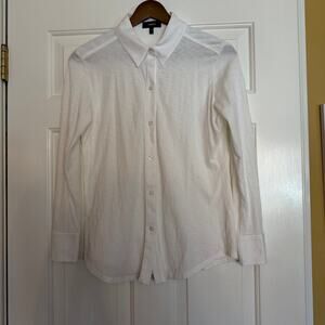 Theory White Button Down Collared Long Sleeve Shirt 100% Soft Cotton Knit Size S